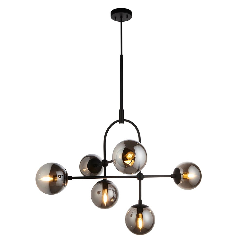 Mayetta Smoked Mirror Glass Pendant Ceiling Light In Matt Black