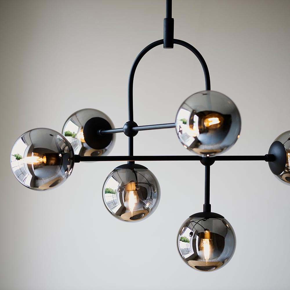 Mayetta Smoked Mirror Glass Pendant Ceiling Light In Matt Black
