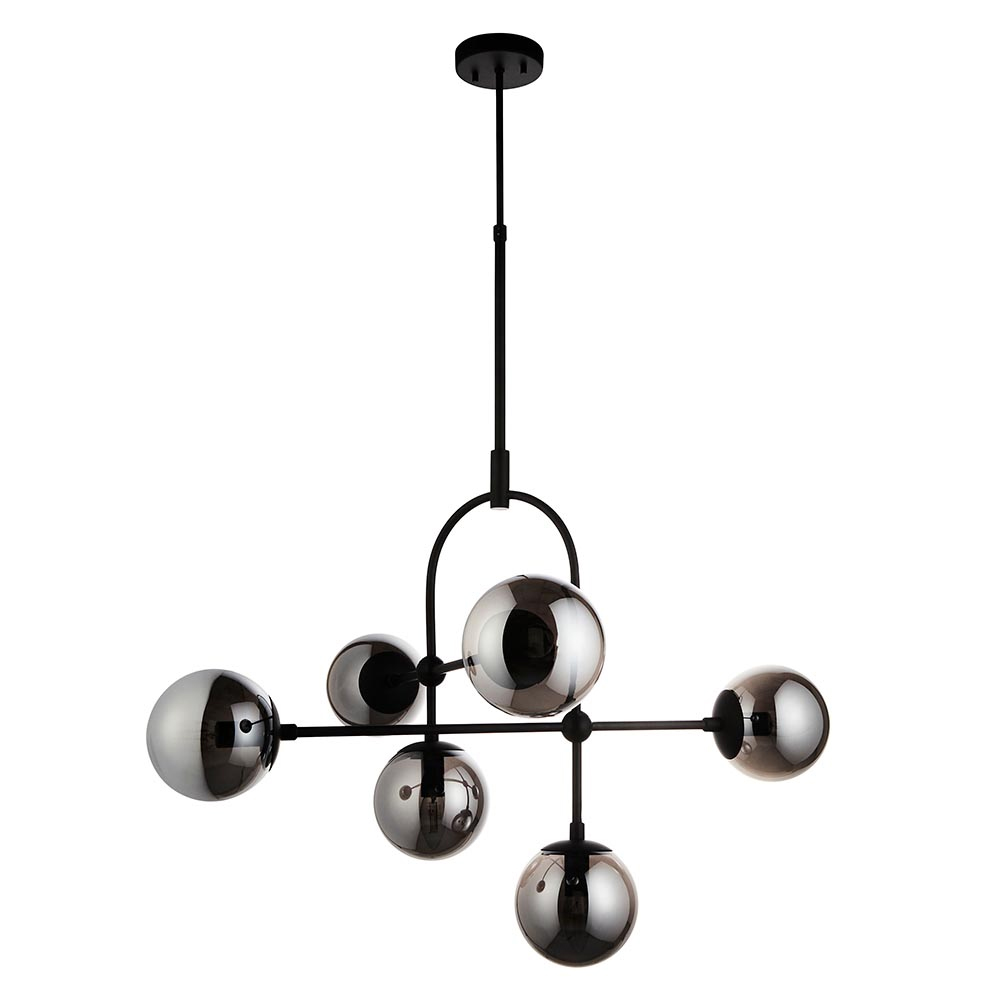 Mayetta Smoked Mirror Glass Pendant Ceiling Light In Matt Black