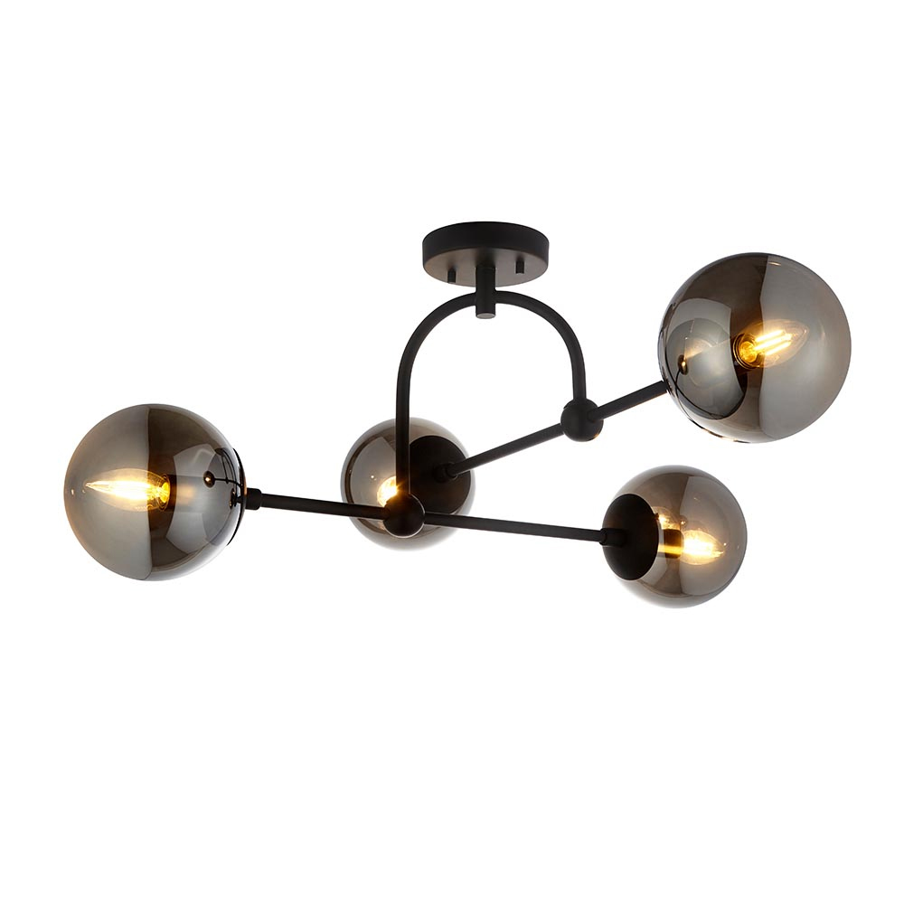 Mayetta Smoked Mirror Glass Semi-Flush Ceiling Light In Black