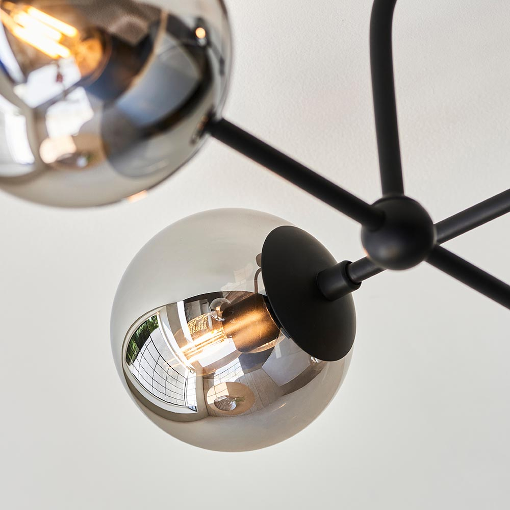Mayetta Smoked Mirror Glass Semi-Flush Ceiling Light In Black