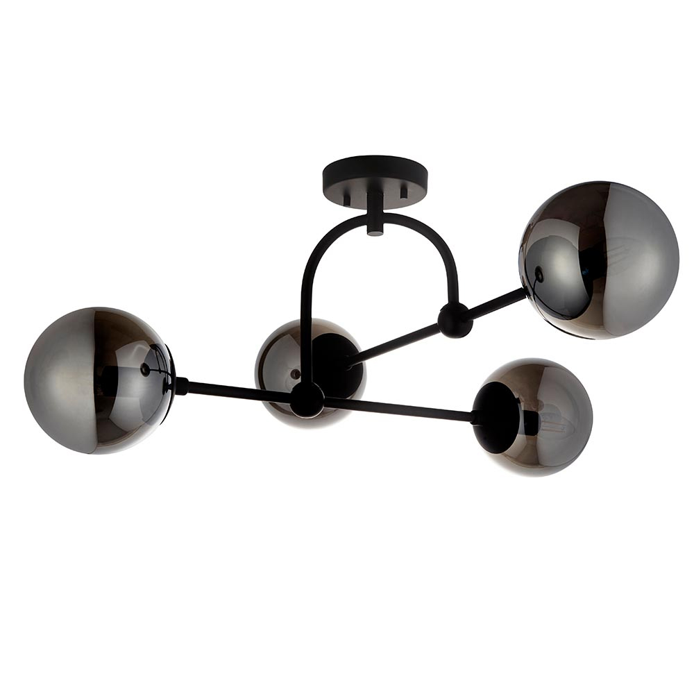Mayetta Smoked Mirror Glass Semi-Flush Ceiling Light In Black