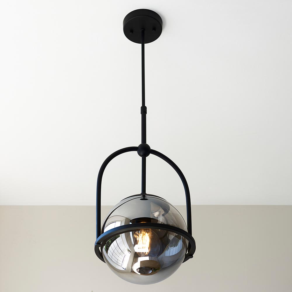Mayetta Smoked Mirrored Glass Pendant Ceiling Light In Black