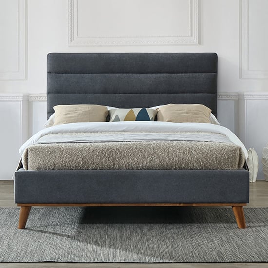 Mayfair Fabric Double Bed In Dark Grey With Oak Wooden Legs