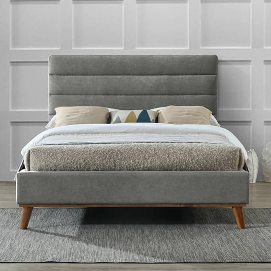 Mayfair Fabric Double Bed In Light Grey With Oak Wooden Legs