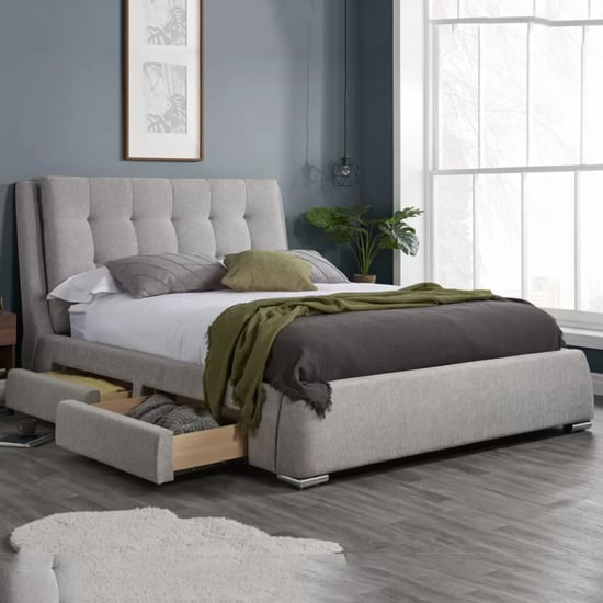 Mayfair Fabric King Size Bed With 4 Drawers In Grey