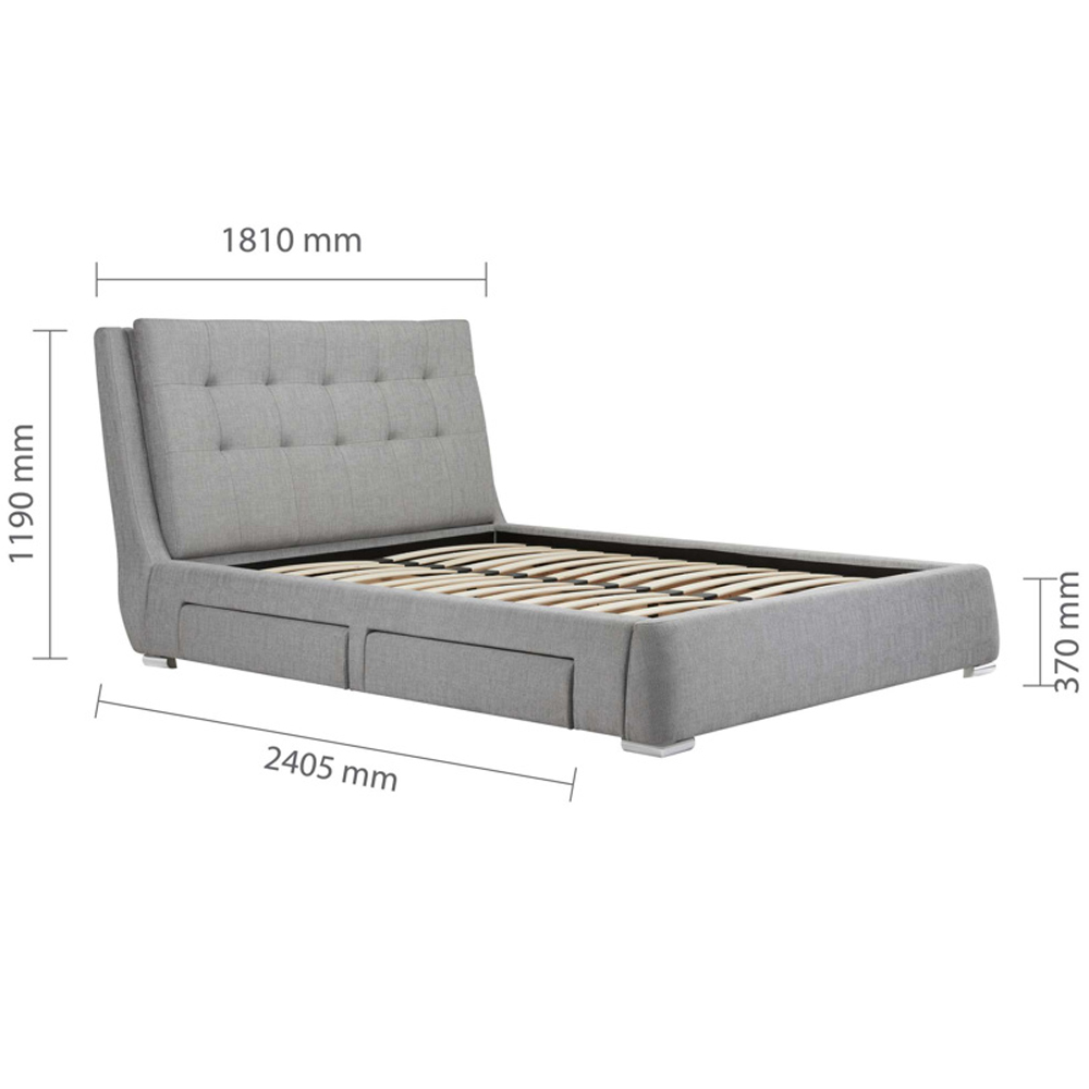 Mankato Fabric King Size Bed With 4 Drawers In Grey