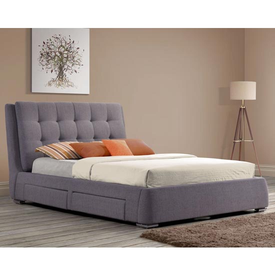 Photo of Mayfair fabric king size bed in grey with 4 drawers