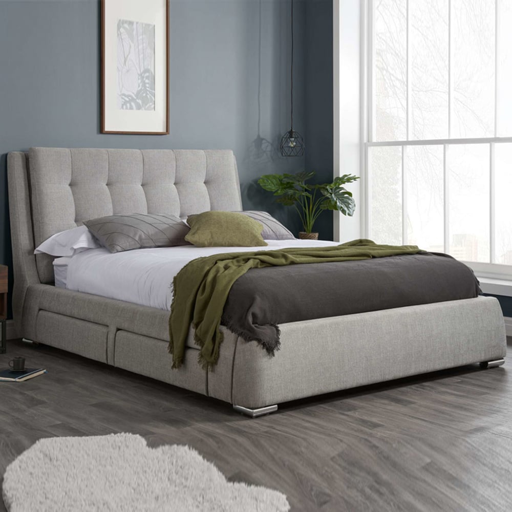 Mankato Fabric Super King Size Bed With 4 Drawers In Grey