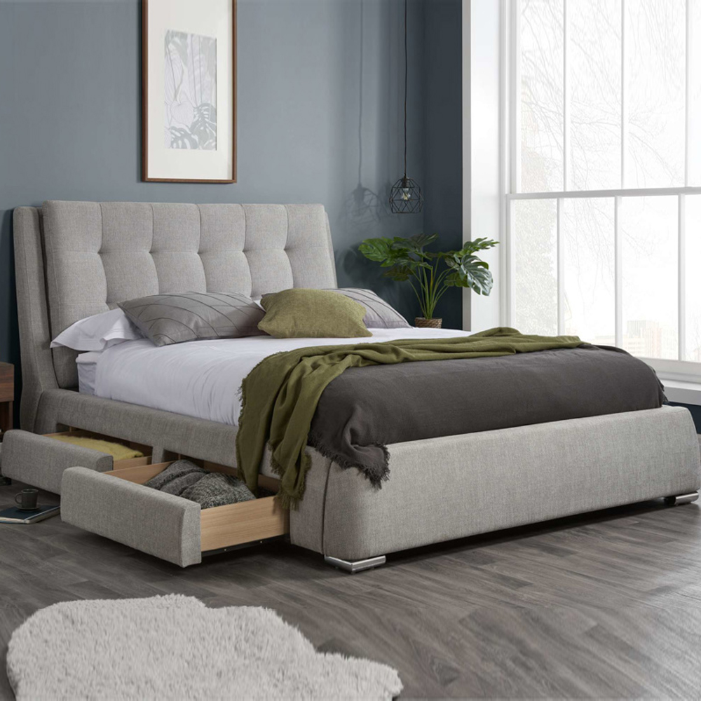 Mankato Fabric Super King Size Bed With 4 Drawers In Grey
