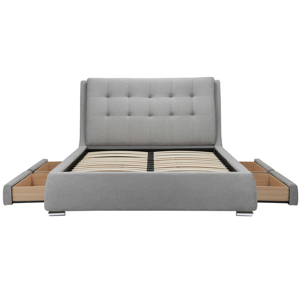 Mankato Fabric Super King Size Bed With 4 Drawers In Grey