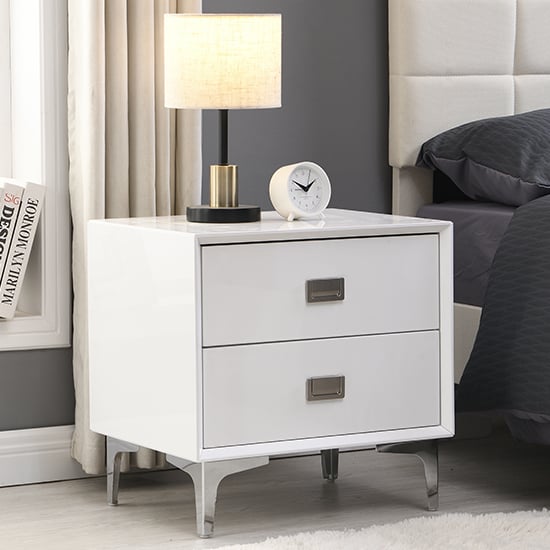 Mayfair High Gloss Bedside Cabinet With 2 Drawers In White_1