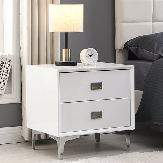 Photo of Mayfair high gloss bedside cabinet with 2 drawers in white