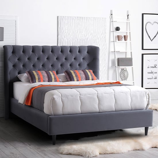 Photo of Mallor tactile fabric double bed in grey