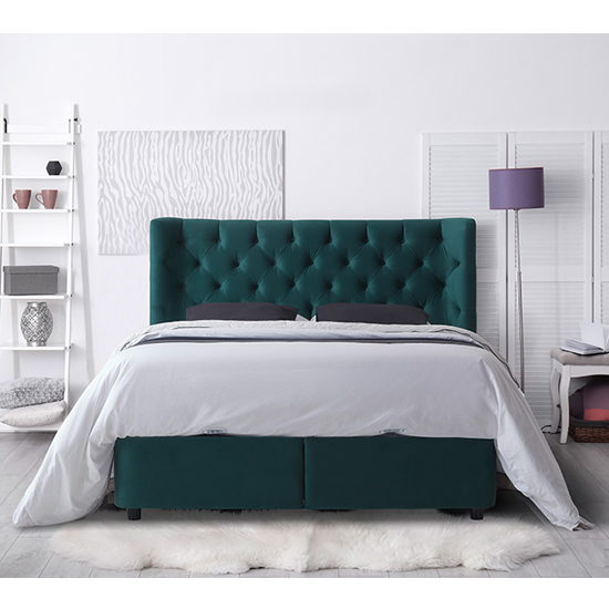 Mayfair Tactile Fabric Storage King Size Bed In Green