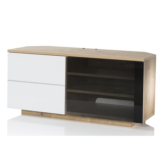 Mayfair Corner Tv Cabinet In Oak And White Gloss With 2 Doors