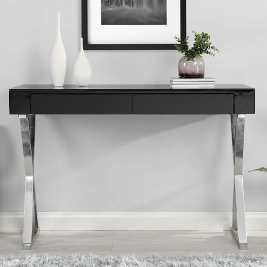 Mayline Glass Top High Gloss Console Table In Black_2