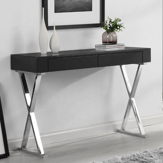 Mayline High Gloss Console Table in Black With 2 drawers