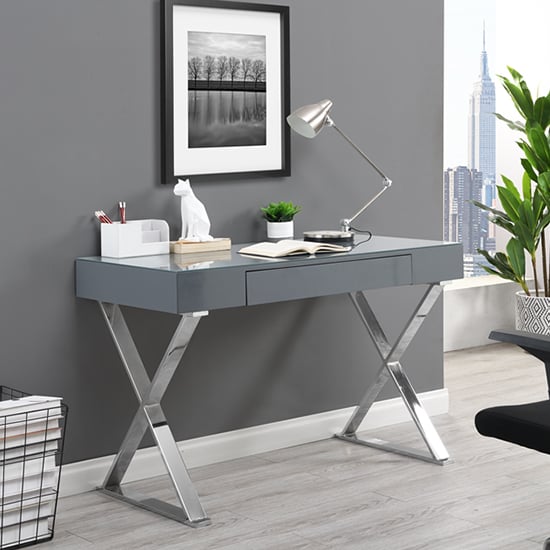 Read more about Mayline glass top high gloss laptop desk in grey