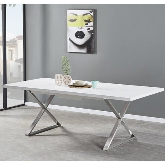 Mayline Extending White Dining Table With 6 Vesta Grey Chairs_2