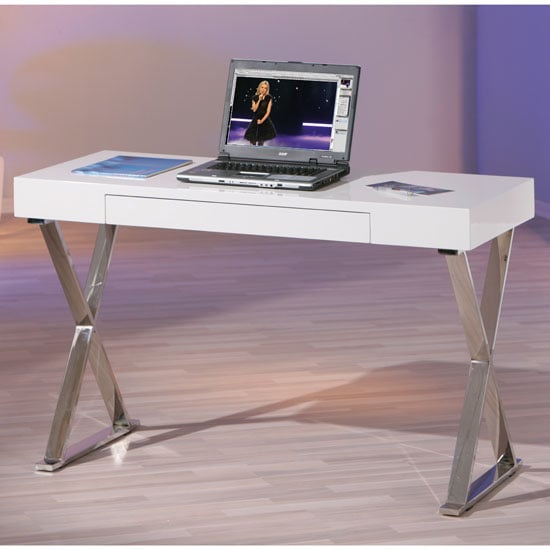 Mayline Laptop Office Desk In High Gloss White | Furniture ...