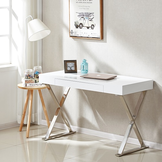 Mayline Laptop Office Desk In High Gloss White Furniture In Fashion