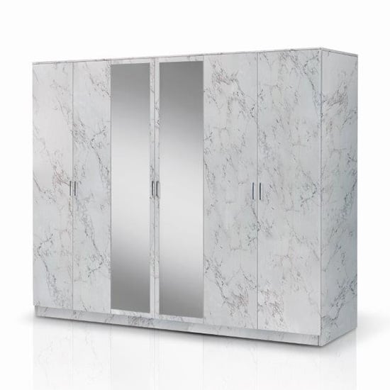 Read more about Mayon mirrored wooden 6 doors wardrobe in white marble effect