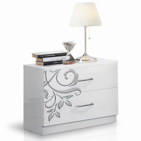 Mayon Wooden Bedside Cabinet In Flower Pattern White Gloss_2