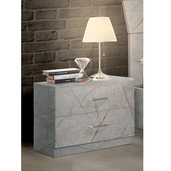 Product photograph of Mayon Wooden Bedside Cabinet In Grey Marble Effect from Furniture in Fashion