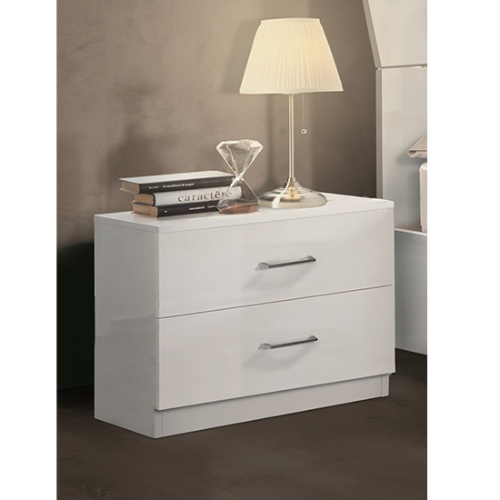 Read more about Mayon wooden bedside cabinet in white high gloss