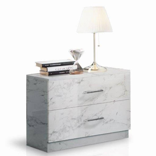 Mayon Wooden Bedside Cabinet In White Marble Effect