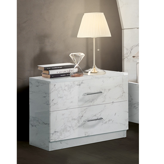 Product photograph of Mayon Wooden Bedside Cabinet In White Marble Effect from Furniture in Fashion