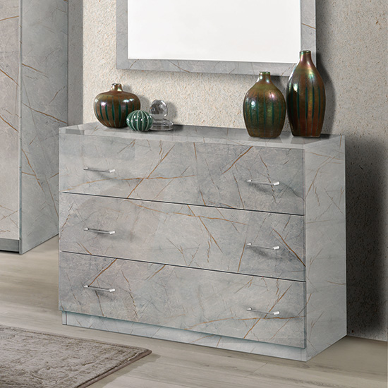 Photo of Mayon wooden chest of drawers in grey marble effect