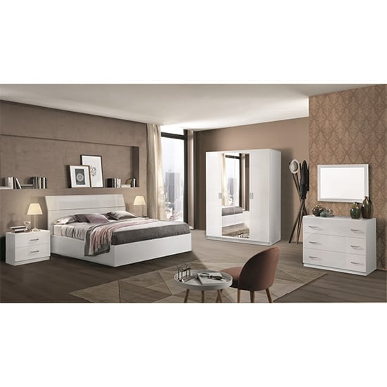 Mayon Wooden King Size Bed In White High Gloss
