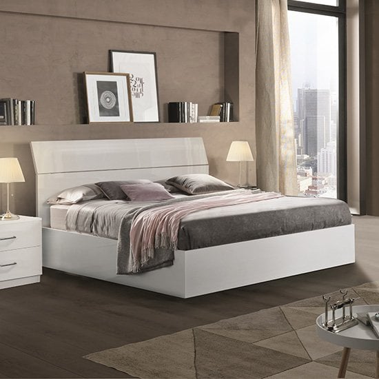 Photo of Mayon wooden king size bed in white high gloss