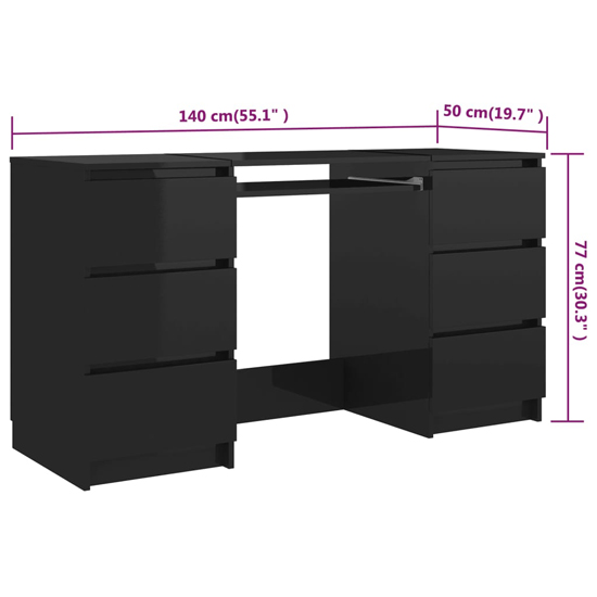 Mayra High Gloss Laptop Desk With 6 Drawers In Black_4