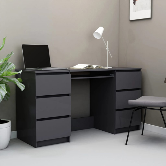 Mayra High Gloss Laptop Desk With 6 Drawers In Grey_1