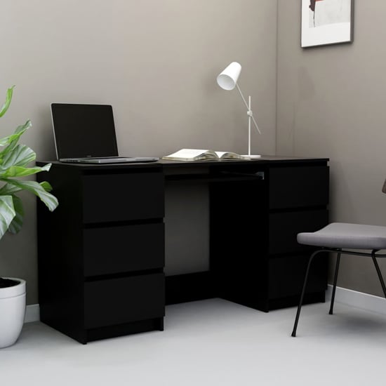 Mayra Wooden Laptop Desk With 6 Drawers In Black