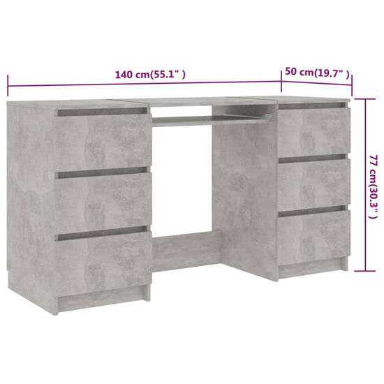 Mayra Wooden Laptop Desk With 6 Drawers In Concrete Effect_4