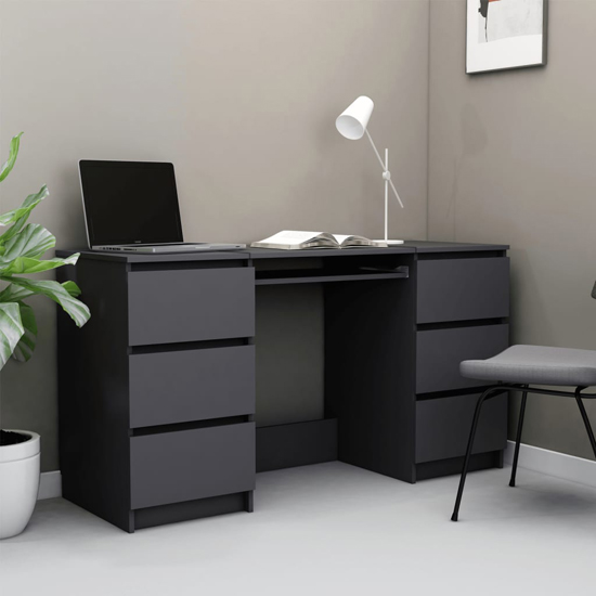 Mayra Wooden Laptop Desk With 6 Drawers In Grey
