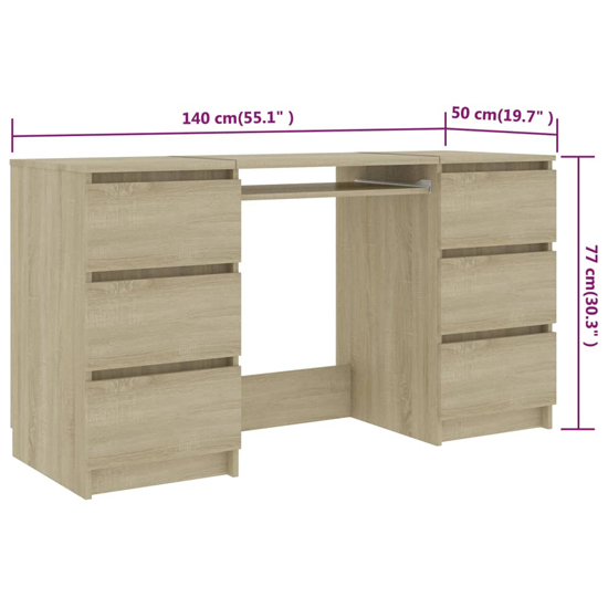 Mayra Wooden Laptop Desk With 6 Drawers In Sonoma Oak_4