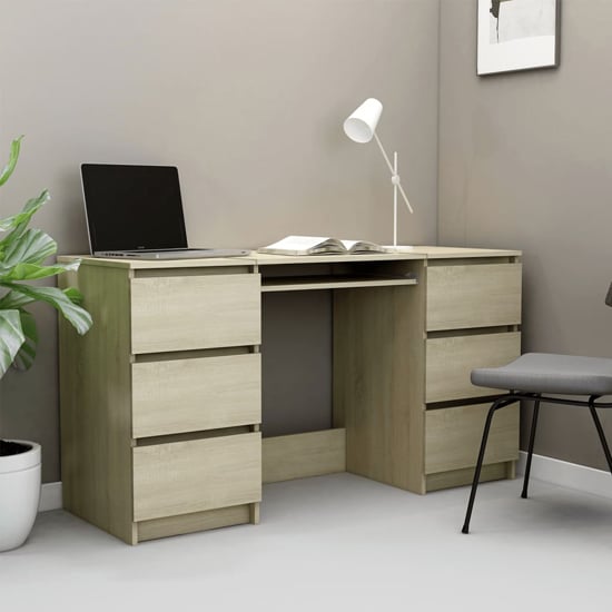 Mayra Wooden Laptop Desk With 6 Drawers In Sonoma Oak_1