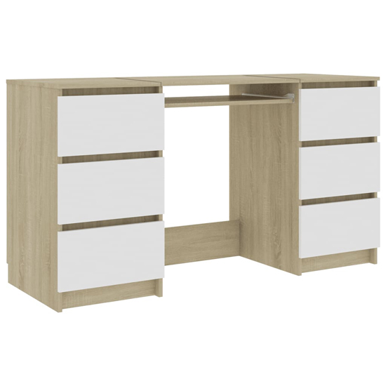 Mayra Wooden Laptop Desk With 6 Drawers In White And Sonoma Oak_4