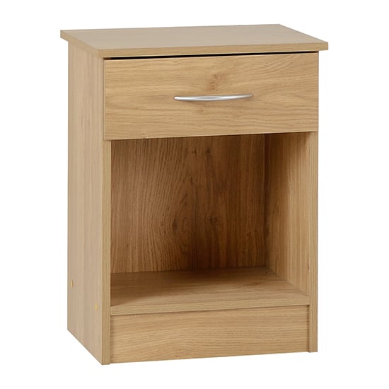 Read more about Mazi wooden bedside cabinet with 1 drawer in oak effect