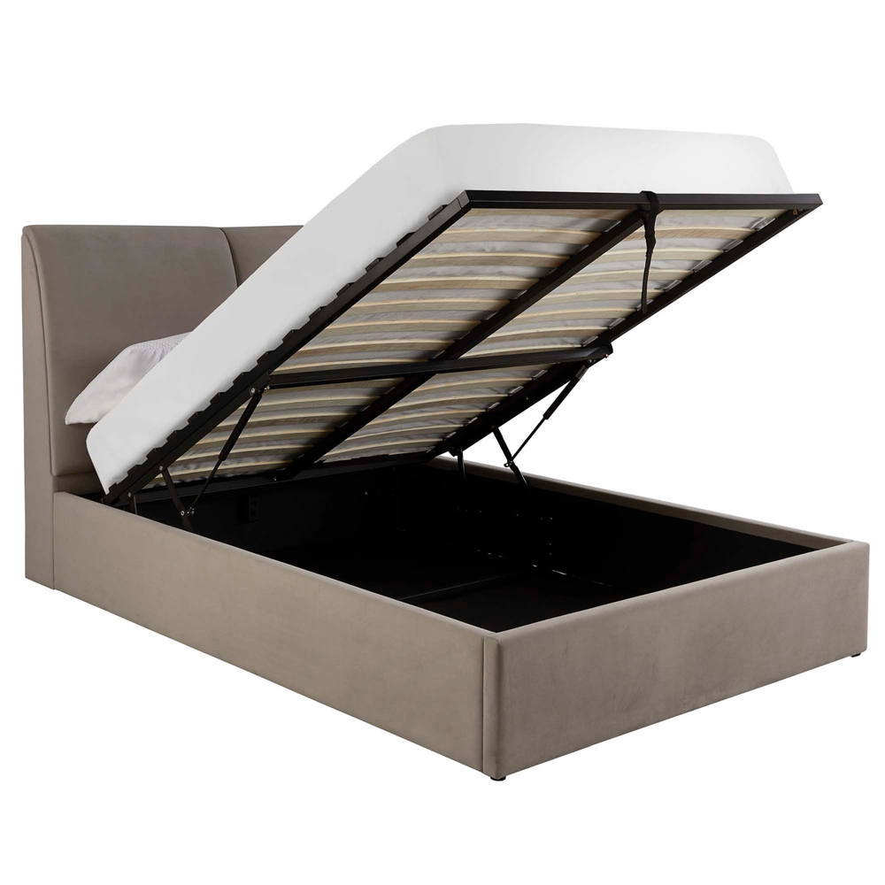 Mcallen Velvet Ottoman Storage Double Bed In Natural