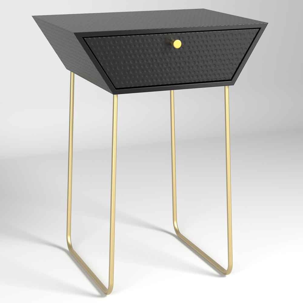 Mccall Metal Bedside Cabinet With 1 Drawer - Black And Gold