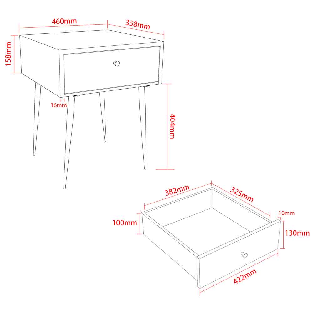 Mccall Metal Bedside Cabinet With 1 Drawer - White