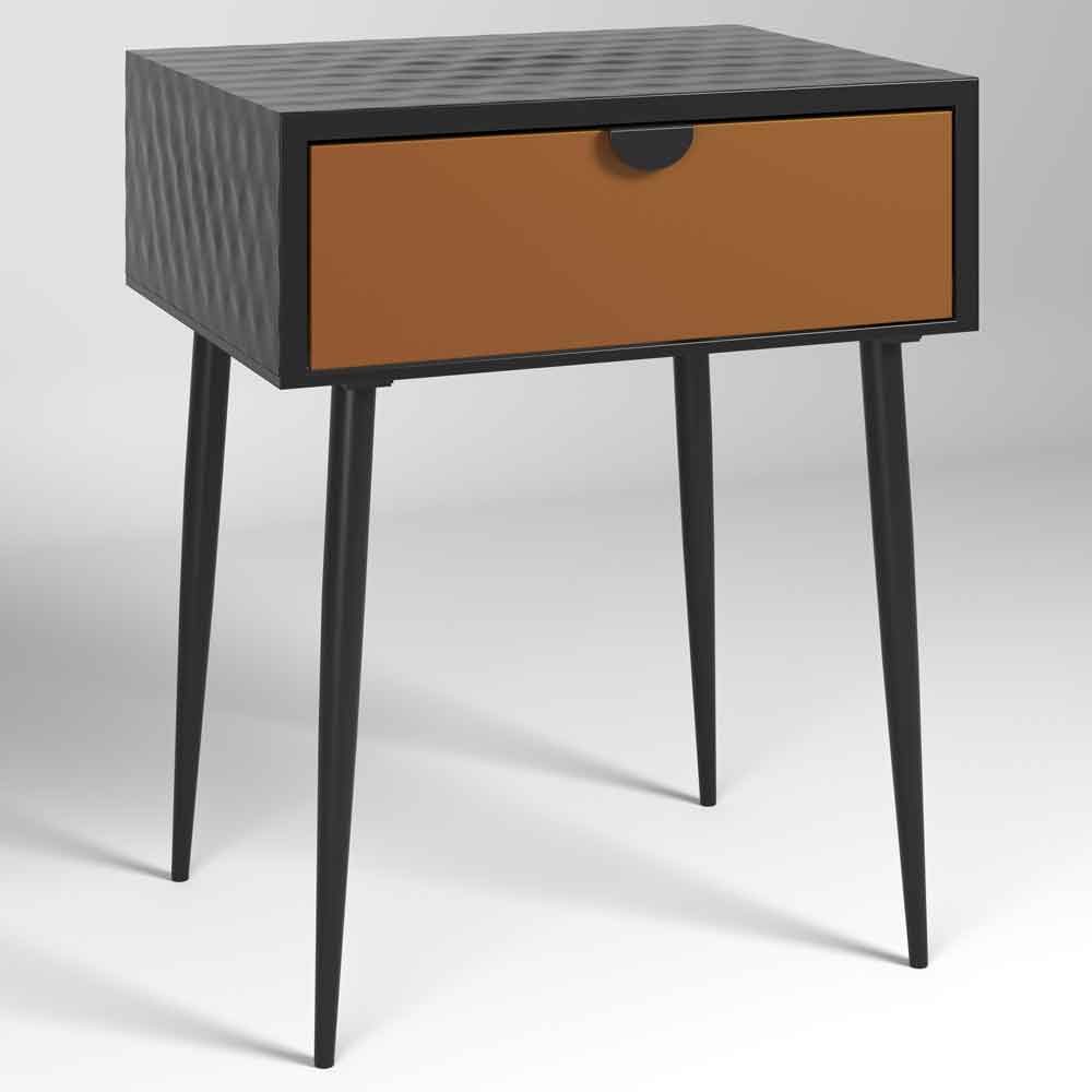 Mccall Metal Bedside Cabinet With Copper 1 Drawer - Black