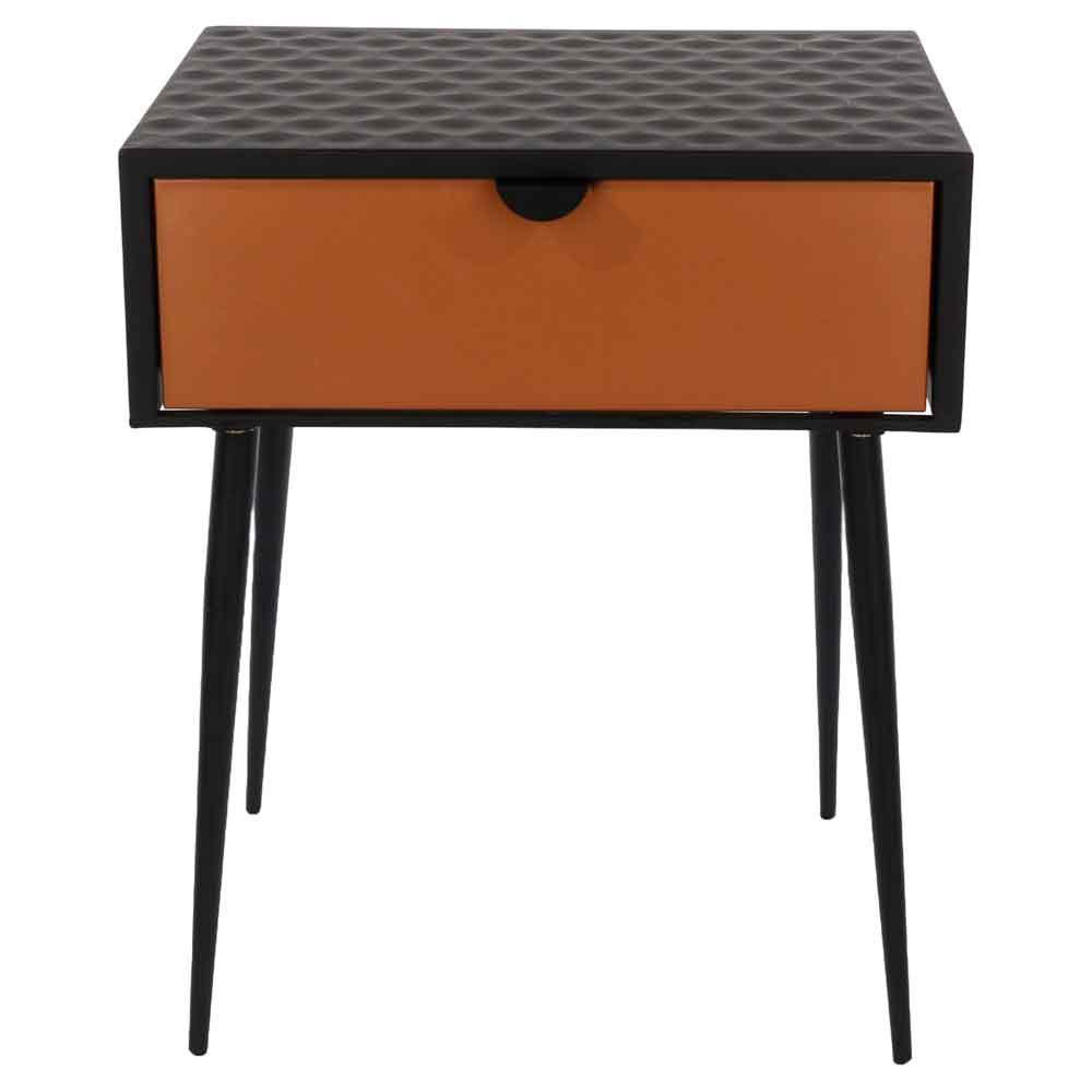 Mccall Metal Bedside Cabinet With Copper 1 Drawer - Black