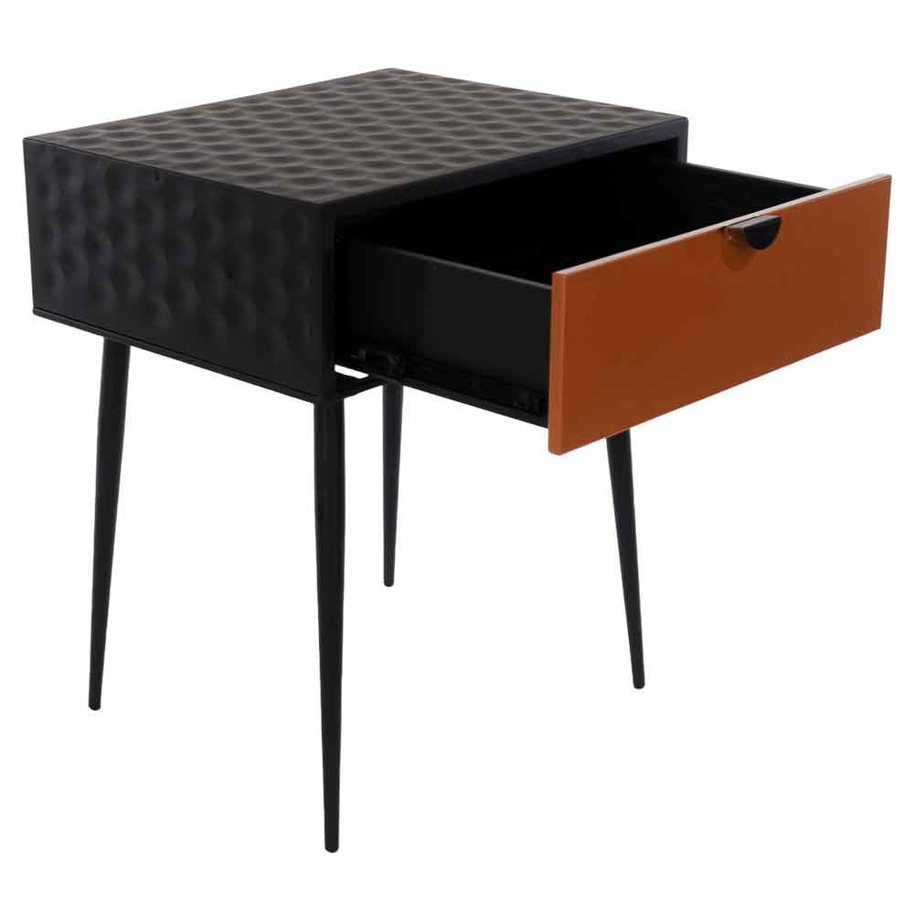 Mccall Metal Bedside Cabinet With Copper 1 Drawer - Black